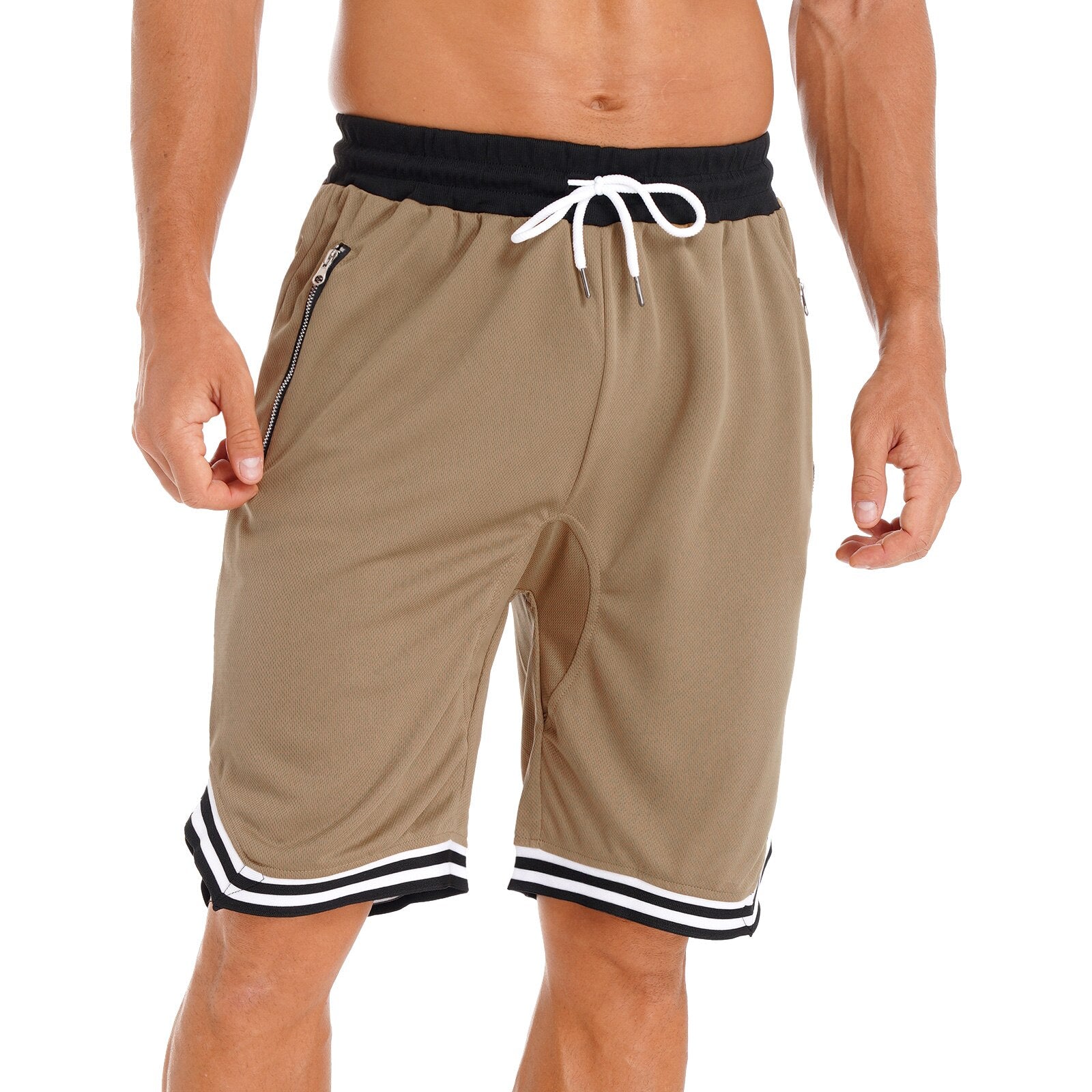 Basketball Shorts Breathable Casual Loose Shorts Drawstring Men Brown Short